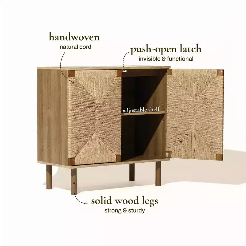 LuxenHome Armoire deux portes en corde Mid-Century Moderne avec pieds en bois Naturel