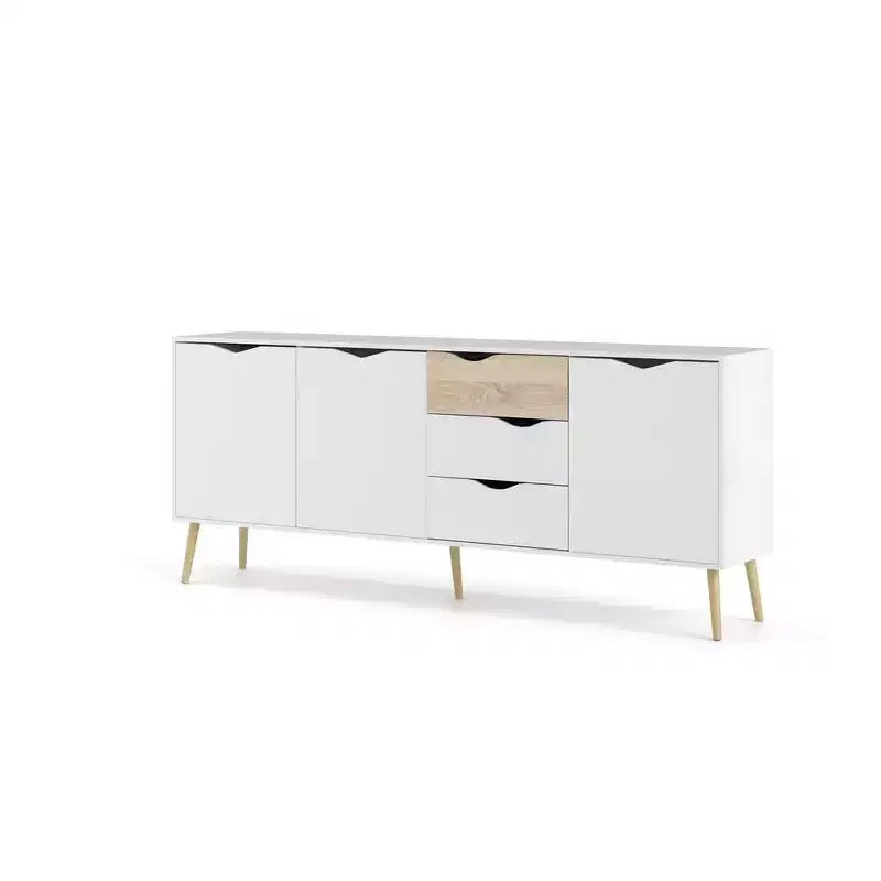 Tvilum, buffet Diana avec 3 portes et 3 tiroirs, blanc/chêne