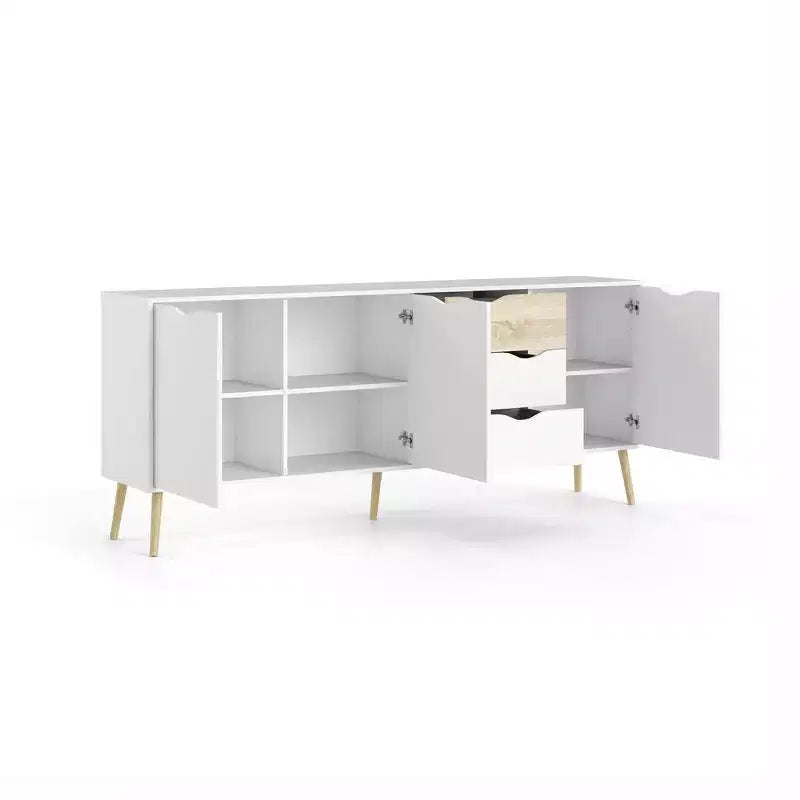 Tvilum, buffet Diana avec 3 portes et 3 tiroirs, blanc/chêne