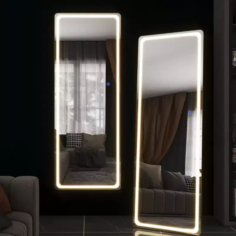 PexFix Miroir pleine longueur 63x16 Miroir de courtoisie LED avec lumières Miroir argenté.