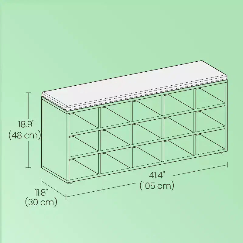 Banc Porte-Chaussures avec Coussin, Banc de Rangement d'entrée 15 Compartiments, 105 cm de Large