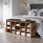 Banc Porte-Chaussures avec Coussin, Banc de Rangement d'entrée 15 Compartiments, 105 cm de Large