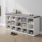 Banc Porte-Chaussures avec Coussin, Banc de Rangement d'entrée 15 Compartiments, 105 cm de Large