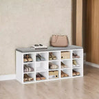 Banc Porte-Chaussures avec Coussin, Banc de Rangement d'entrée 15 Compartiments, 105 cm de Large