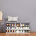 Banc Porte-Chaussures avec Coussin, Banc de Rangement d'entrée 15 Compartiments, 105 cm de Large