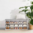 Shoe Rack Bench with Cushion, 41.3''W Entryway 15 Compartments Storage Bench