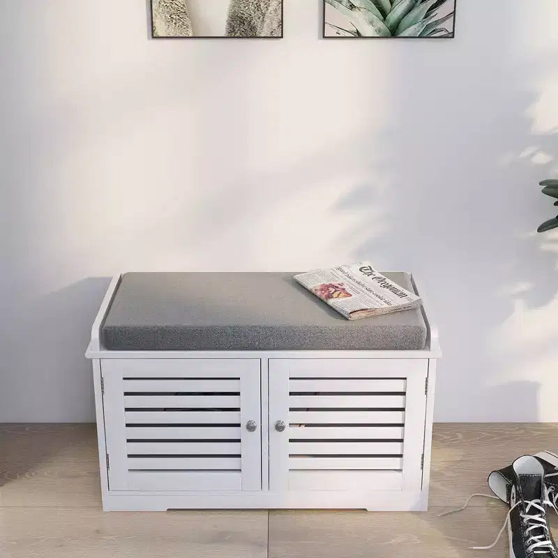 Banc de chambre AndMakers blanc de 73 cm avec 2 portes de grange