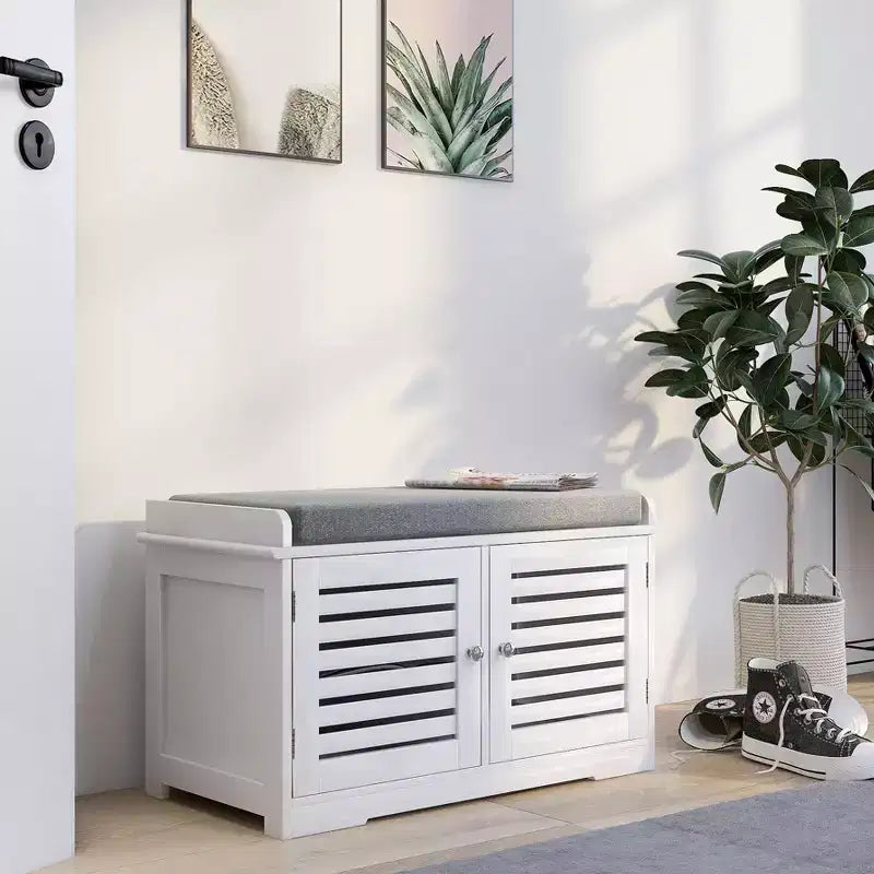 Banc de chambre AndMakers blanc de 73 cm avec 2 portes de grange