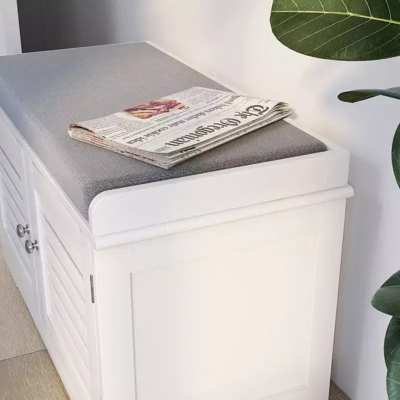 Banc de chambre AndMakers blanc de 73 cm avec 2 portes de grange