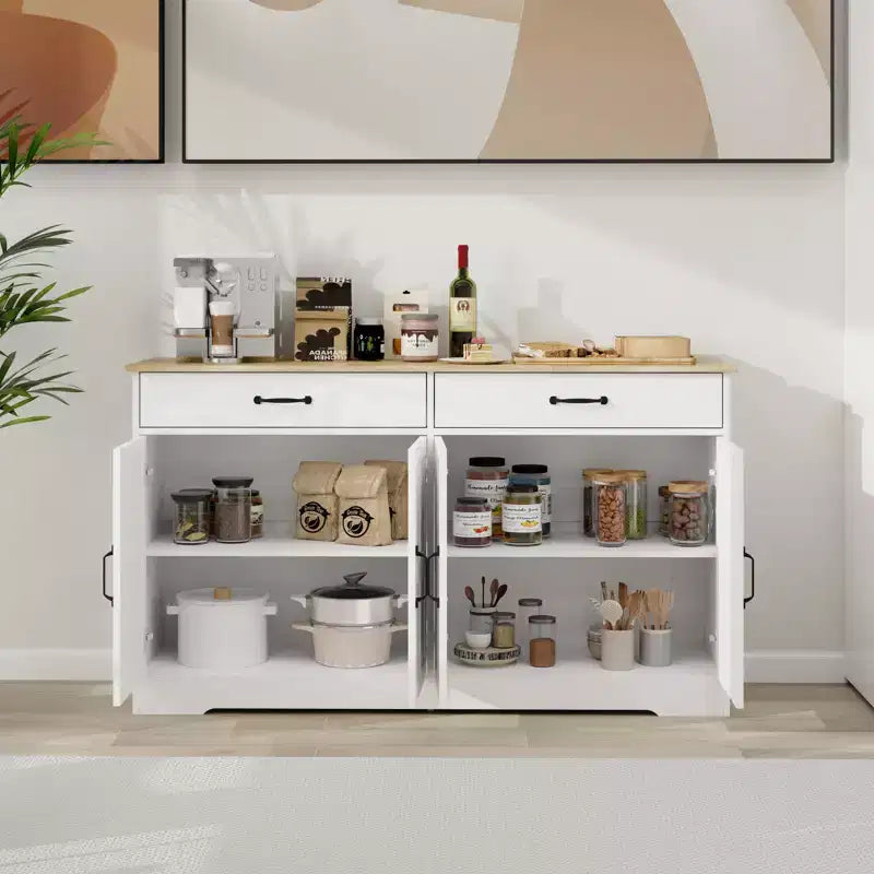 Buffet AndMakers en bois blanc de 142 cm avec portes style shaker