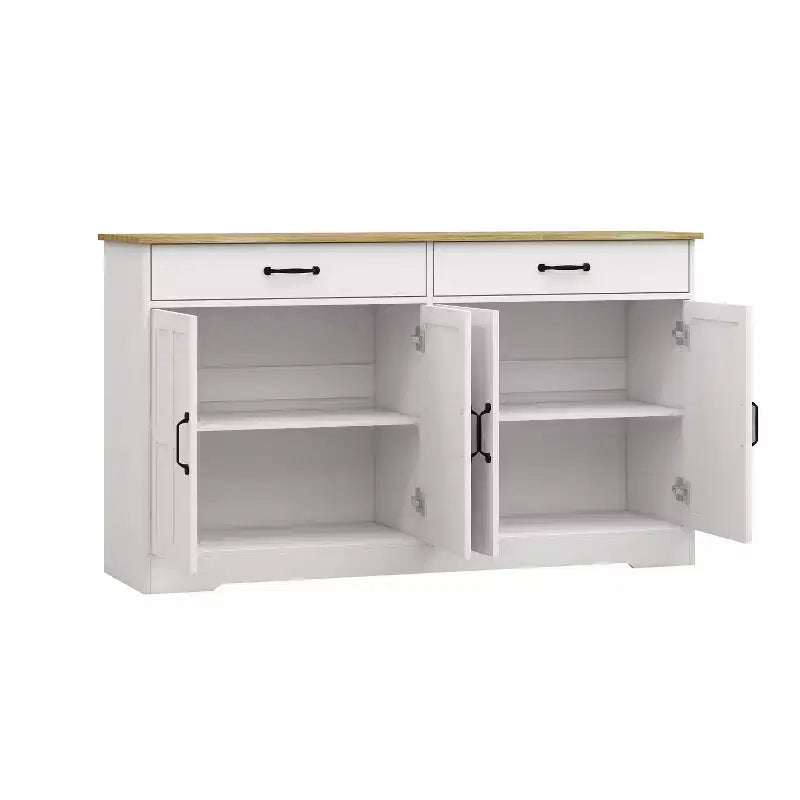 Buffet AndMakers en bois blanc de 142 cm avec portes style shaker