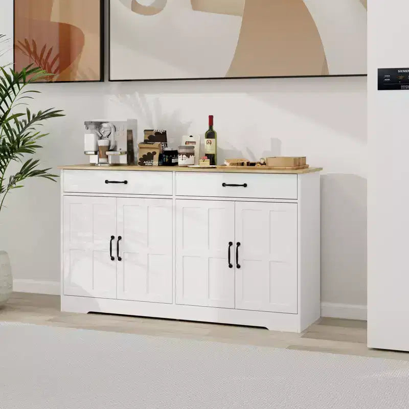 Buffet AndMakers en bois blanc de 142 cm avec portes style shaker