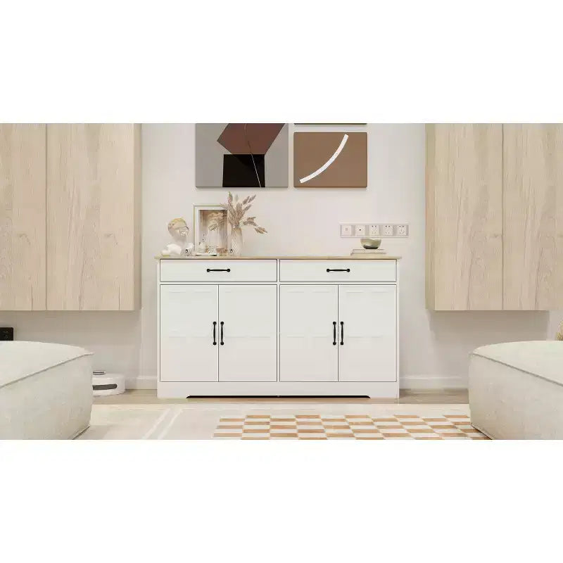 Buffet AndMakers en bois blanc de 142 cm avec portes style shaker
