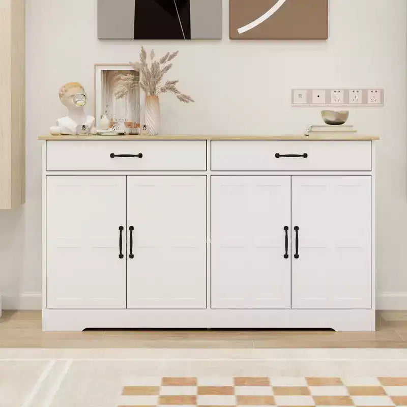 Buffet AndMakers en bois blanc de 142 cm avec portes style shaker
