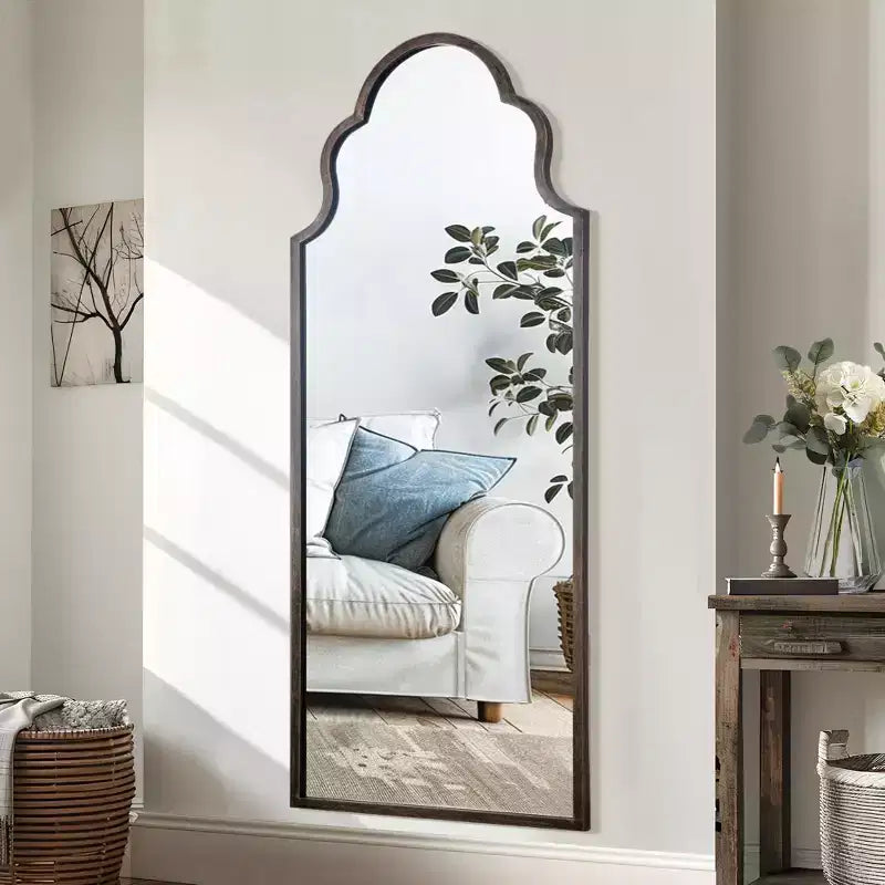 Miroir pleine longueur PexFix 59x24 en fer forgé sculpté, arche à angle droit, noir