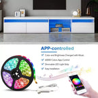Meuble TV moderne Whisen pour téléviseurs jusqu'à 105 pouces avec grand espace de rangement et lumières LED à couleurs changeantes