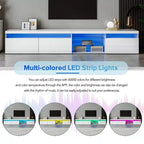 Meuble TV moderne Whisen pour téléviseurs jusqu'à 105 pouces avec grand espace de rangement et lumières LED à couleurs changeantes
