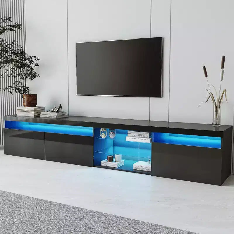 Meuble TV moderne Whisen pour téléviseurs jusqu'à 105 pouces avec grand espace de rangement et lumières LED à couleurs changeantes