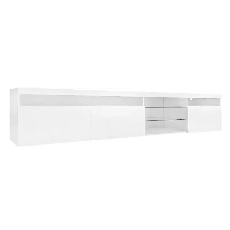 Meuble TV moderne Whisen pour téléviseurs jusqu'à 105 pouces avec grand espace de rangement et lumières LED à couleurs changeantes