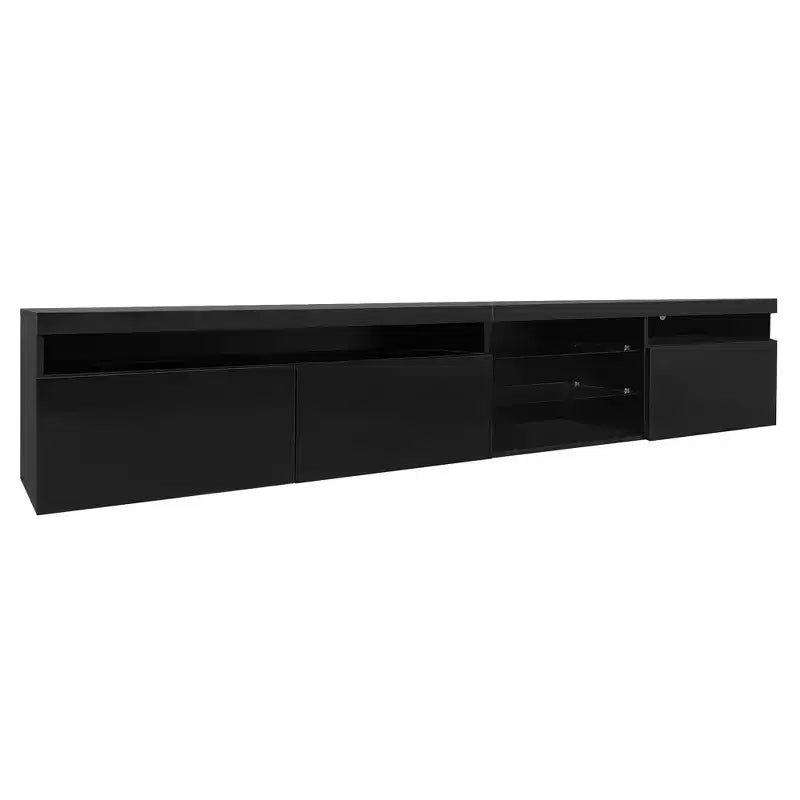 Meuble TV moderne Whisen pour téléviseurs jusqu'à 105 pouces avec grand espace de rangement et lumières LED à couleurs changeantes