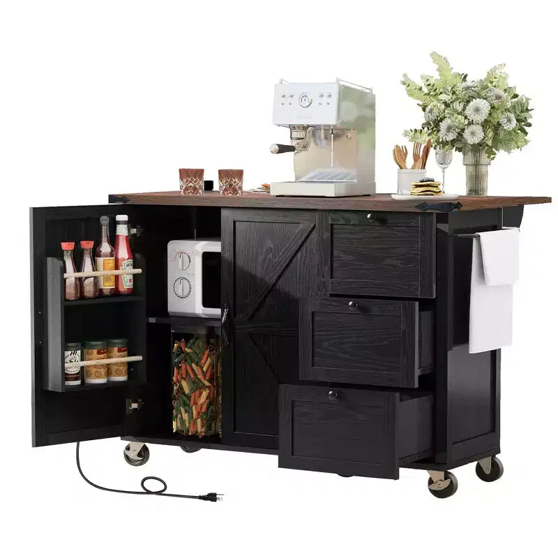 Desserte de cuisine Whisen style fermier avec abattant et roues verrouillables