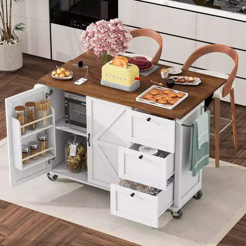 Desserte de cuisine Whisen style fermier avec abattant et roues verrouillables