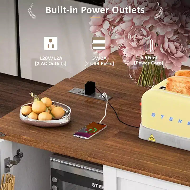 Desserte de cuisine Whisen style fermier avec abattant et roues verrouillables