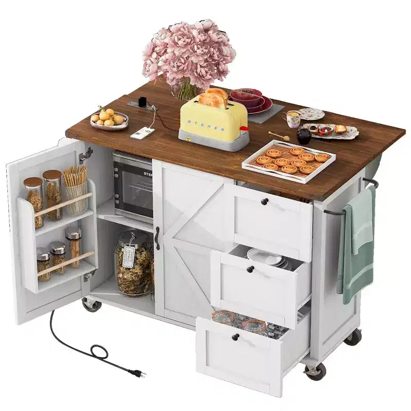 Desserte de cuisine Whisen style fermier avec abattant et roues verrouillables