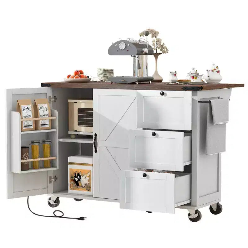 Desserte de cuisine Whisen style fermier avec abattant et roues verrouillables