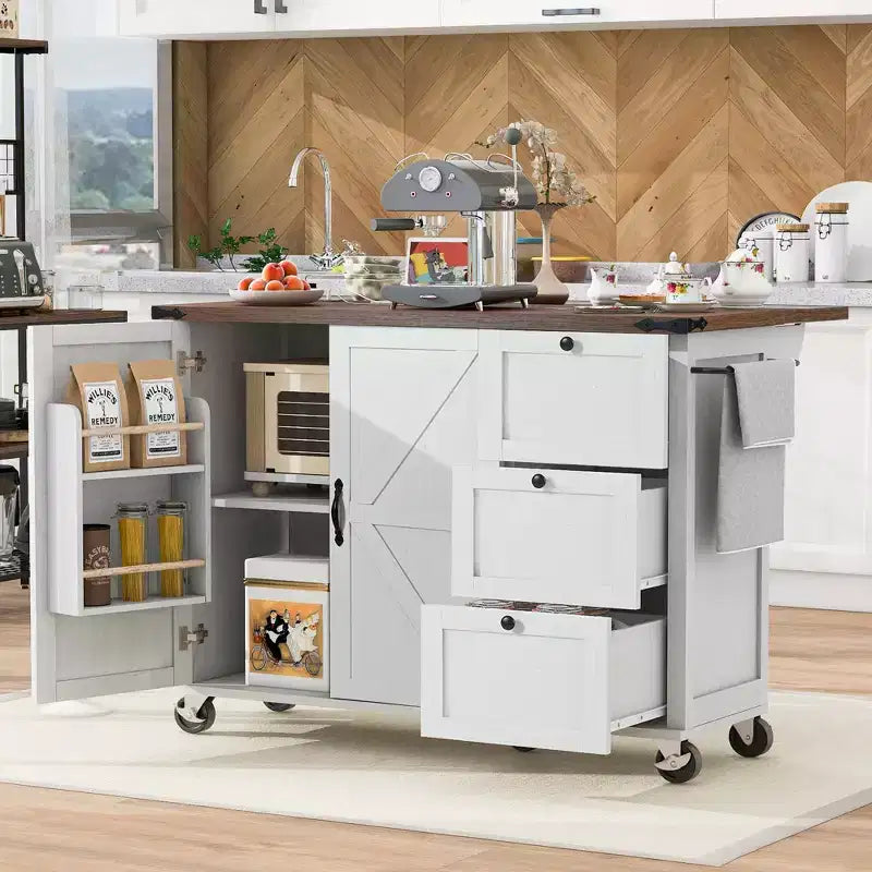 Desserte de cuisine Whisen style fermier avec abattant et roues verrouillables