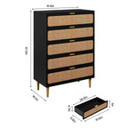 Commode en rotin à 5/6 tiroirs pour chambre à coucher, grande commode double avec tiroirs profonds, commode pour placard avec plateau large