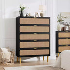 Commode en rotin à 5/6 tiroirs pour chambre à coucher, grande commode double avec tiroirs profonds, commode pour placard avec plateau large