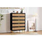 Commode en rotin à 5/6 tiroirs pour chambre à coucher, grande commode double avec tiroirs profonds, commode pour placard avec plateau large