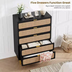 Commode en rotin à 5/6 tiroirs pour chambre à coucher, grande commode double avec tiroirs profonds, commode pour placard avec plateau large