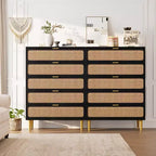 Commode en rotin à 5/6 tiroirs pour chambre à coucher, grande commode double avec tiroirs profonds, commode pour placard avec plateau large
