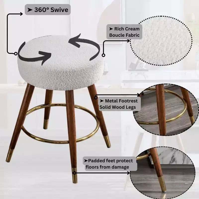 Tabouret de comptoir rembourré en bouclette MoMo de Roundhill Furniture, pivotant à 360°, blanc