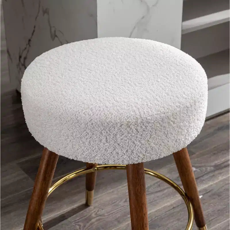 Tabouret de comptoir rembourré en bouclette MoMo de Roundhill Furniture, pivotant à 360°, blanc