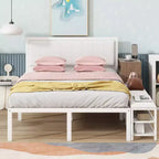 Cadre de lit plateforme en métal pleine/double avec étagères de rangement à deux niveaux, station de recharge, armoire de rangement - ModernLuxe