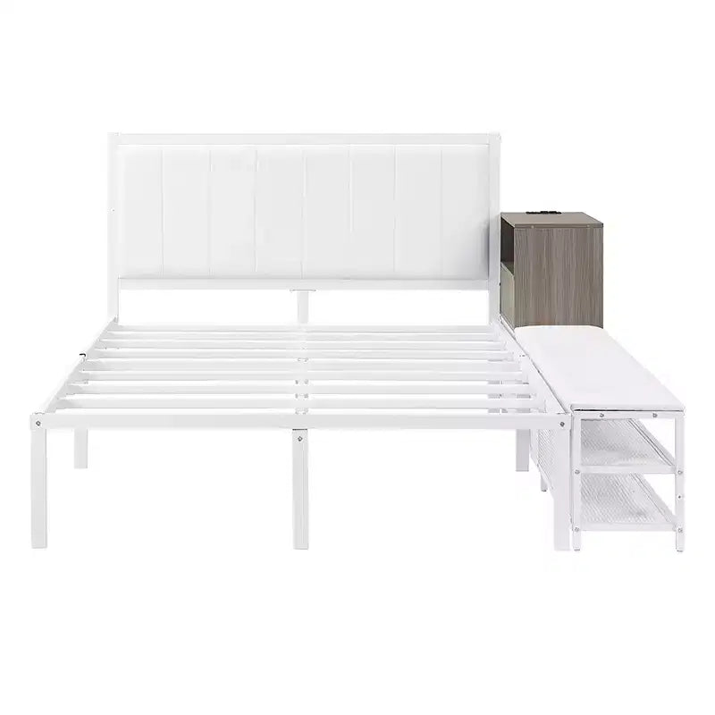 Cadre de lit plateforme en métal pleine/double avec étagères de rangement à deux niveaux, station de recharge, armoire de rangement - ModernLuxe