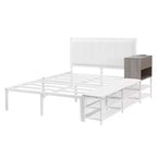 Cadre de lit plateforme en métal pleine/double avec étagères de rangement à deux niveaux, station de recharge, armoire de rangement - ModernLuxe