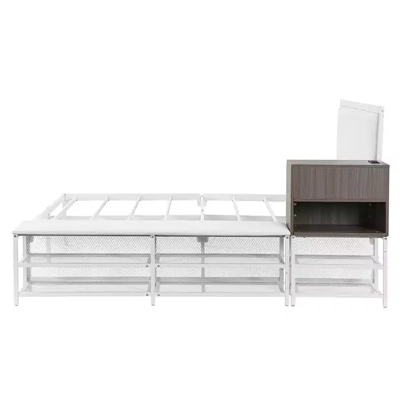 Cadre de lit plateforme en métal pleine/double avec étagères de rangement à deux niveaux, station de recharge, armoire de rangement - ModernLuxe