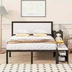 Cadre de lit plateforme en métal pleine/double avec étagères de rangement à deux niveaux, station de recharge, armoire de rangement - ModernLuxe