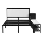 Cadre de lit plateforme en métal pleine/double avec étagères de rangement à deux niveaux, station de recharge, armoire de rangement - ModernLuxe