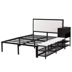 Cadre de lit plateforme en métal pleine/double avec étagères de rangement à deux niveaux, station de recharge, armoire de rangement - ModernLuxe