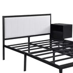 Cadre de lit plateforme en métal pleine/double avec étagères de rangement à deux niveaux, station de recharge, armoire de rangement - ModernLuxe