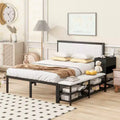 Full/Twin Size Metal Platform Bed Frame with Two-Tier Storage Shelves, Charging Station, Storage Cabinet -ModernLuxe