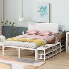 Cadre de lit plateforme en métal pleine/double avec étagères de rangement à deux niveaux, station de recharge, armoire de rangement - ModernLuxe