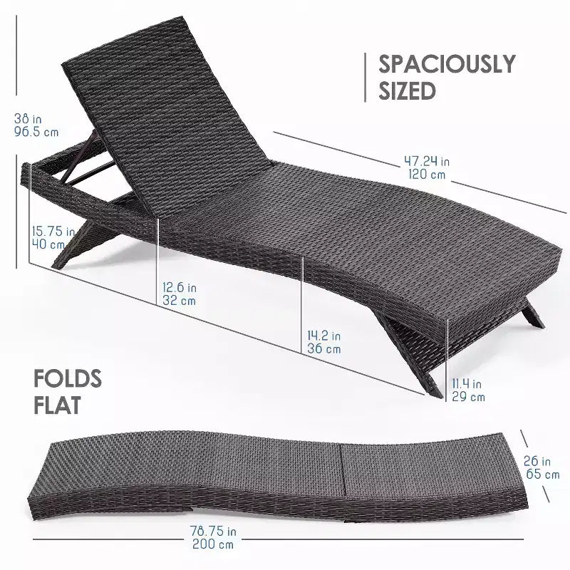 Chaise longue Nestl pour l'extérieur, ensemble de chaises longues de patio en osier, chaise longue d'extérieur avec dossier inclinable