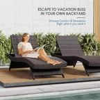 Chaise longue Nestl pour l'extérieur, ensemble de chaises longues de patio en osier, chaise longue d'extérieur avec dossier inclinable