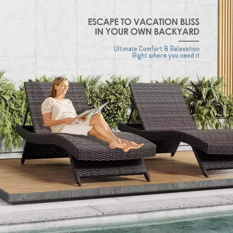 Chaise longue Nestl pour l'extérieur, ensemble de chaises longues de patio en osier, chaise longue d'extérieur avec dossier inclinable